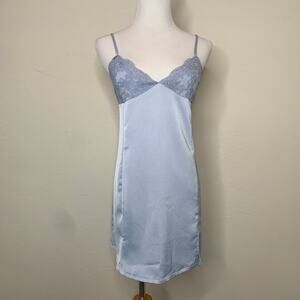 NWT Satin Slip Dress Dusty Blue Lace Sz Medium